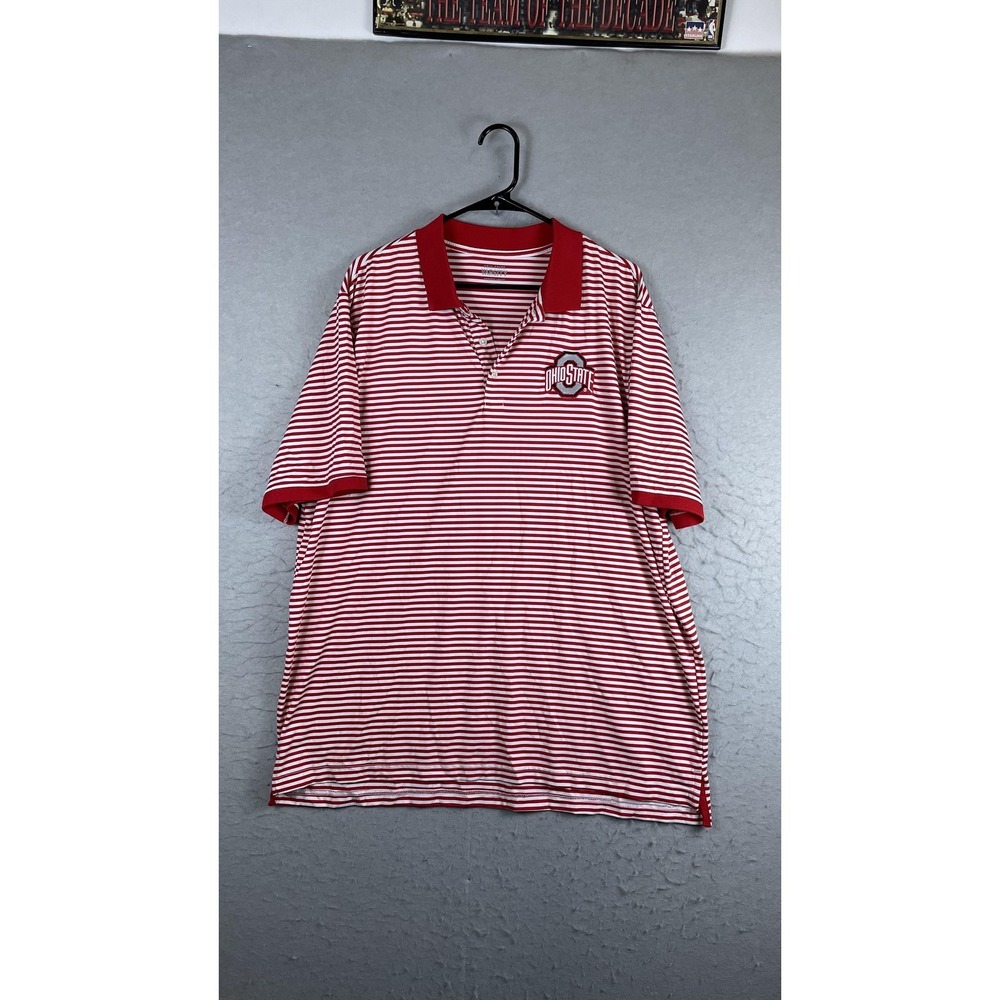 Ohio State Buckeyes Polo Shirt Mens 2XL Red NCAA Football Varsity Striped